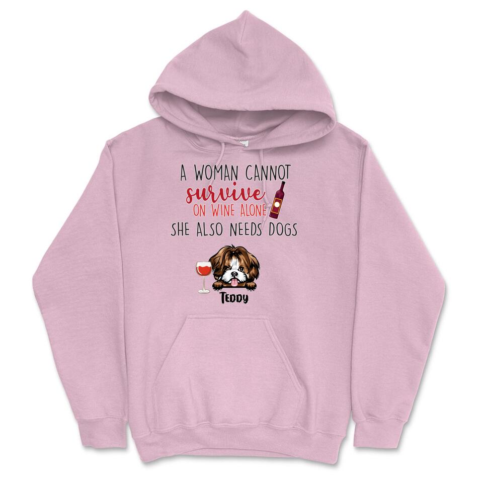 Personalized Hoodie & Sweatshirt - Woman Can't Survive On Wine Also Needs Dogs
