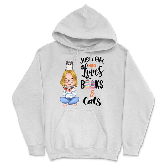 Personalized Hoodie & Sweatshirt - Girl Loves Books & Cat