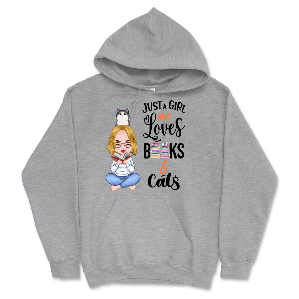 Personalized Hoodie & Sweatshirt - Girl Loves Books & Cat