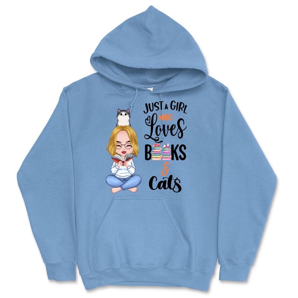 Personalized Hoodie & Sweatshirt - Girl Loves Books & Cat