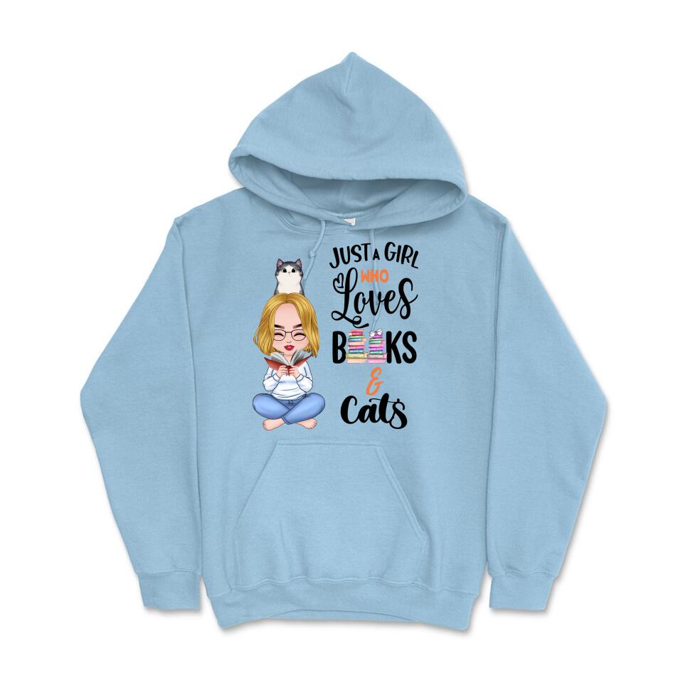 Personalized Hoodie & Sweatshirt - Girl Loves Books & Cat