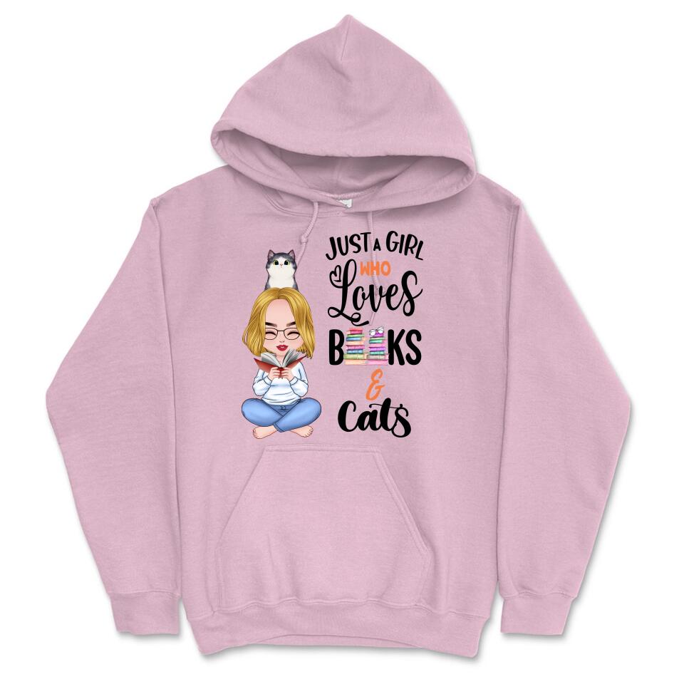 Personalized Hoodie & Sweatshirt - Girl Loves Books & Cat