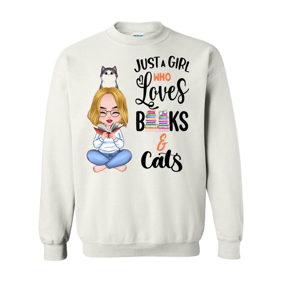 Personalized Hoodie & Sweatshirt - Girl Loves Books & Cat