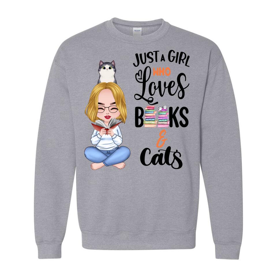 Personalized Hoodie & Sweatshirt - Girl Loves Books & Cat