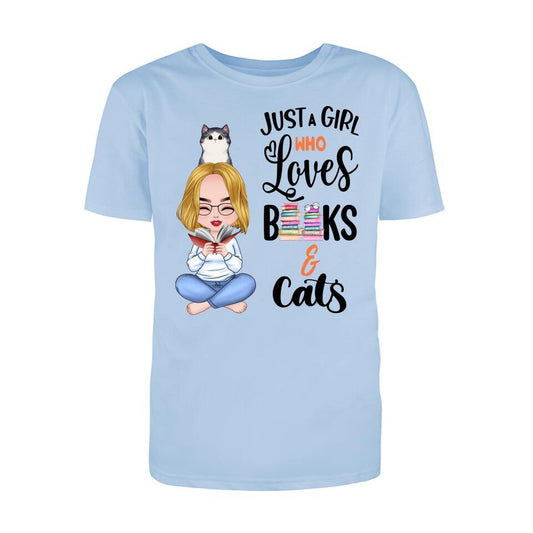 Personalized T-Shirt - Girl Loves Books & Cat