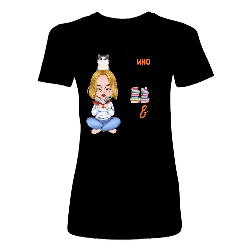 Personalized T-Shirt - Girl Loves Books & Cat