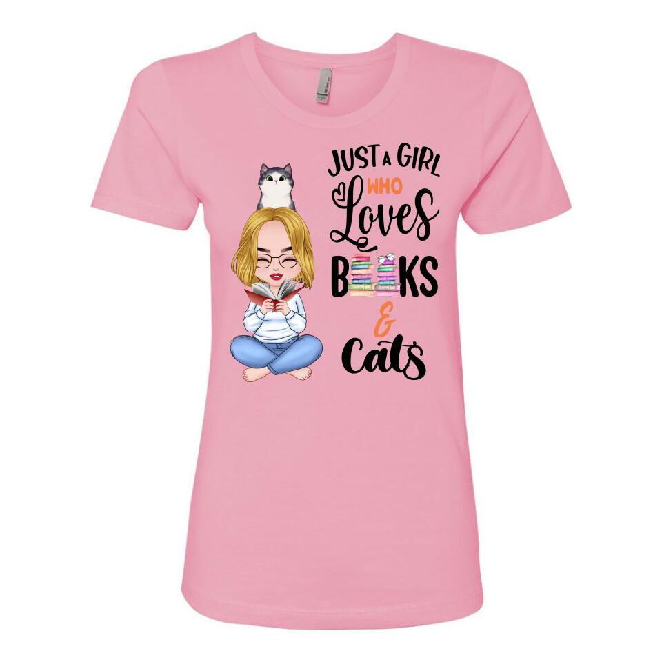 Personalized T-Shirt - Girl Loves Books & Cat