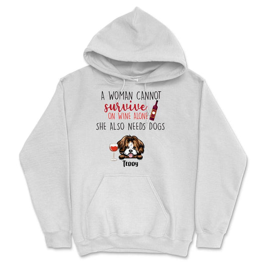 Personalized Hoodie & Sweatshirt - Woman Can't Survive On Wine Also Needs Dogs