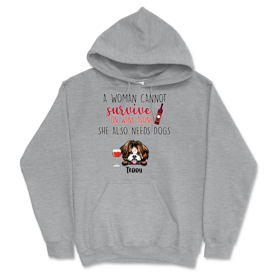 Personalized Hoodie & Sweatshirt - Woman Can't Survive On Wine Also Needs Dogs