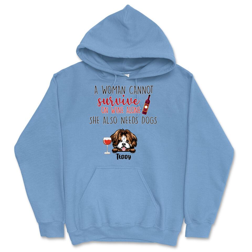 Personalized Hoodie & Sweatshirt - Woman Can't Survive On Wine Also Needs Dogs