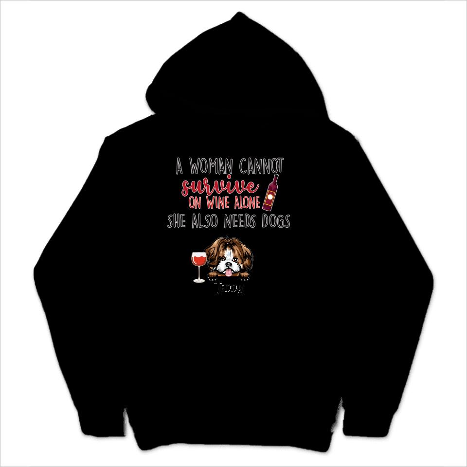 Personalized Hoodie & Sweatshirt - Woman Can't Survive On Wine Also Needs Dogs