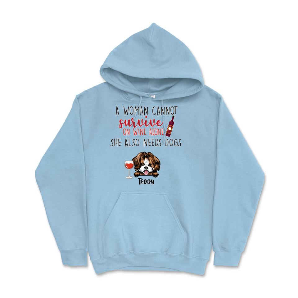 Personalized Hoodie & Sweatshirt - Woman Can't Survive On Wine Also Needs Dogs