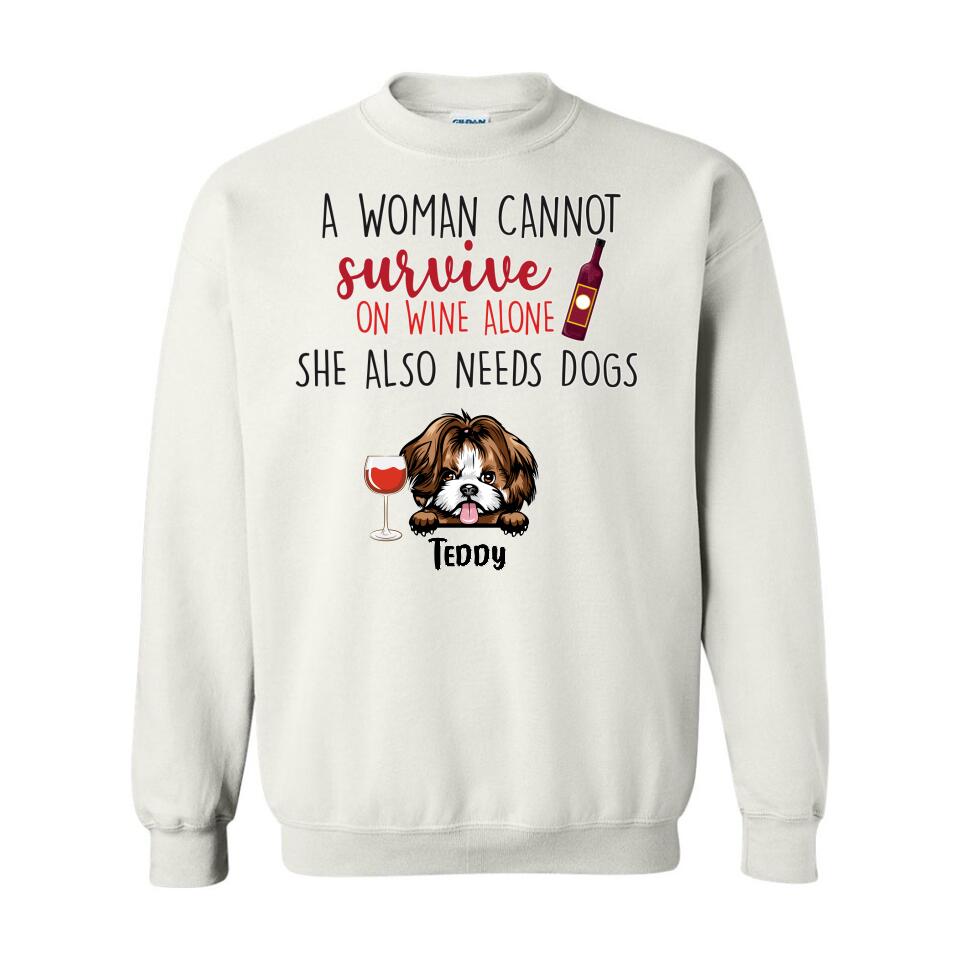 Personalized Hoodie & Sweatshirt - Woman Can't Survive On Wine Also Needs Dogs