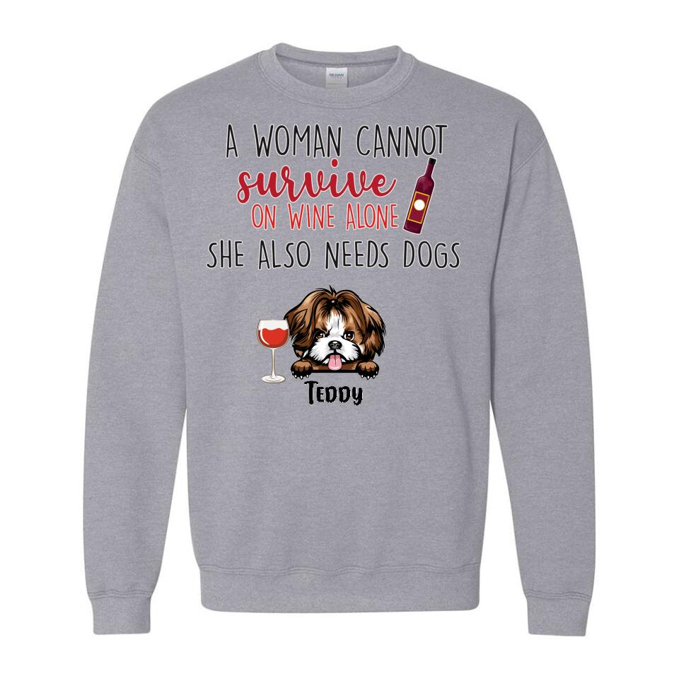Personalized Hoodie & Sweatshirt - Woman Can't Survive On Wine Also Needs Dogs