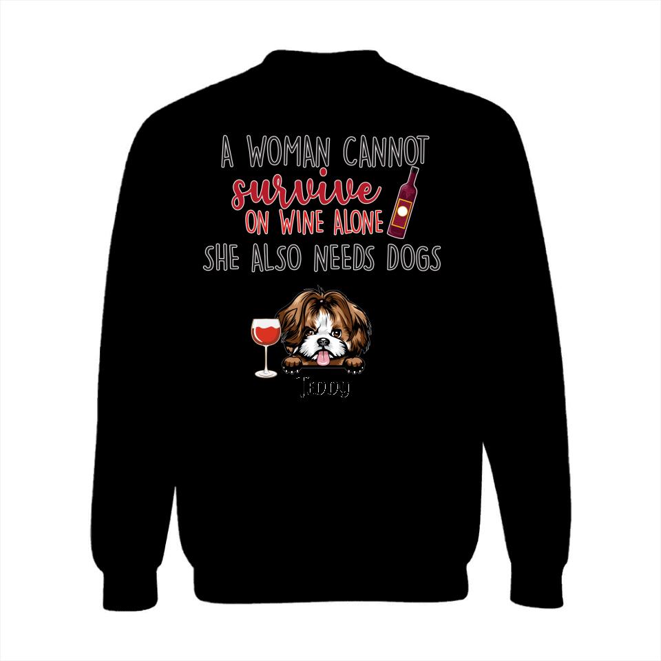 Personalized Hoodie & Sweatshirt - Woman Can't Survive On Wine Also Needs Dogs