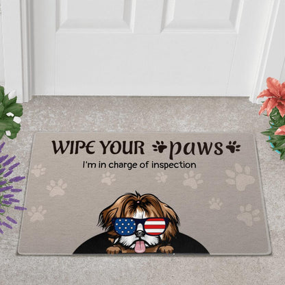 Personalized Doormat - Wipe Your Paws Dog With American Glasses