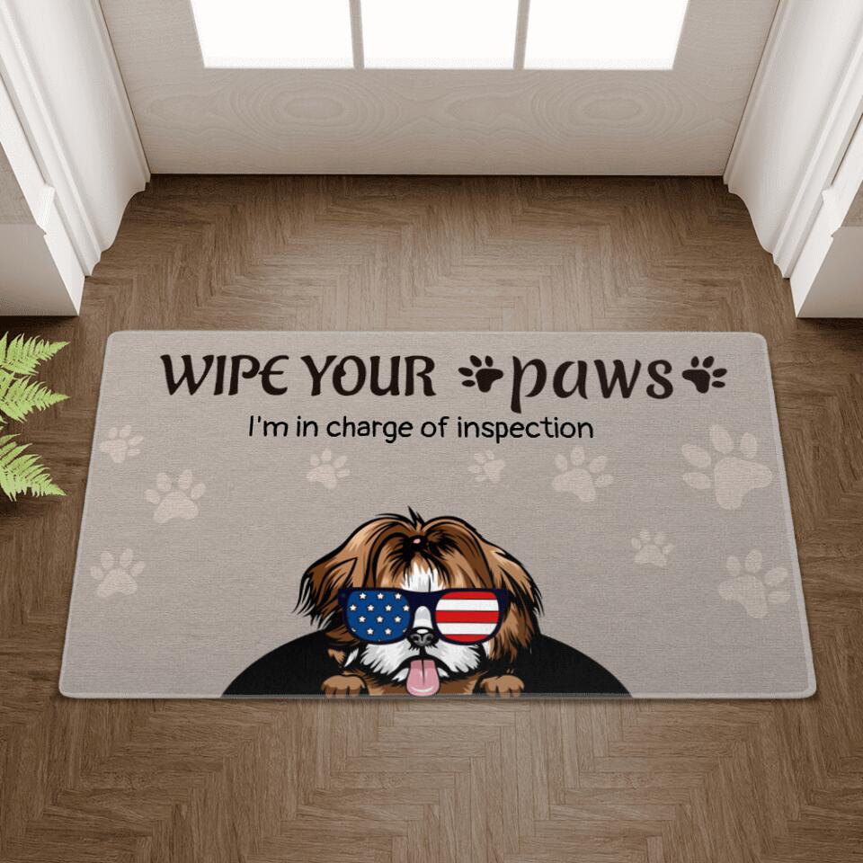 Personalized Doormat - Wipe Your Paws Dog With American Glasses